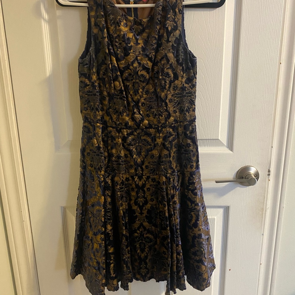 Betsey Johnson Navy and Gold Floral Mini Dress